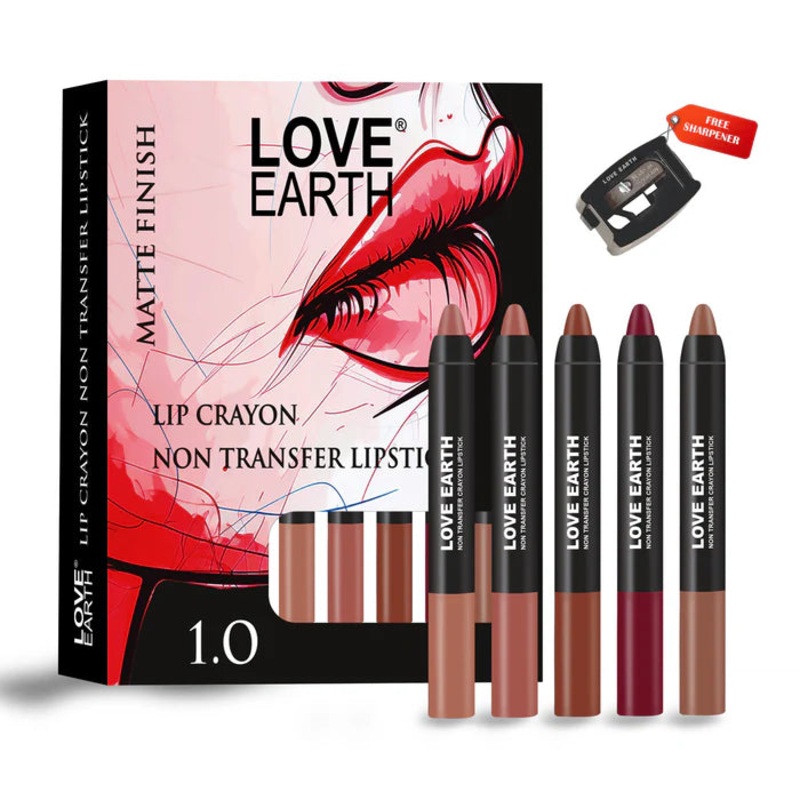 LoveEarth LIP CRAYON NON-TRANSFER LIPSTICK 1. O – PACK OF 5
