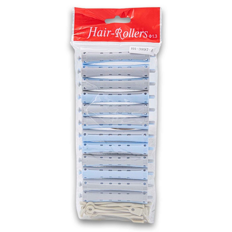 Hair Rollers plus Elastic 12 Pack – Assorted Colour