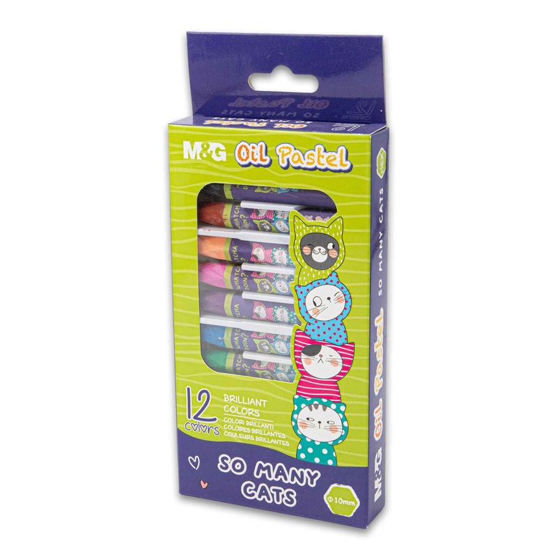 Oil Pastel 10mm Set 12 Colours | Brilliant Smooth Colours  So Many Cats Edition for Creative Fun