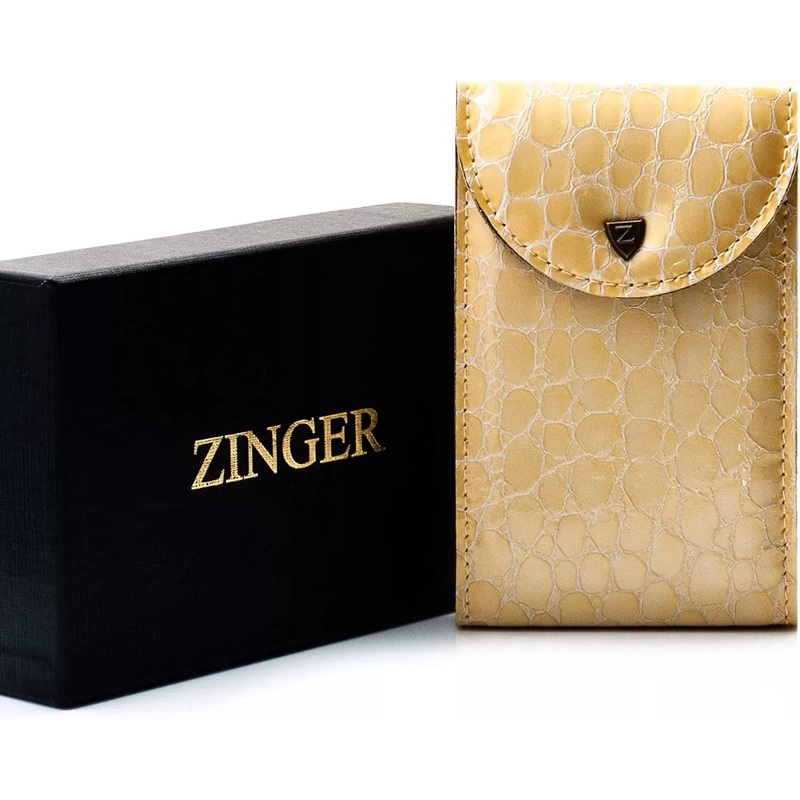 Zinger manicure set of 9 tools in real patent leather – Light Yellow