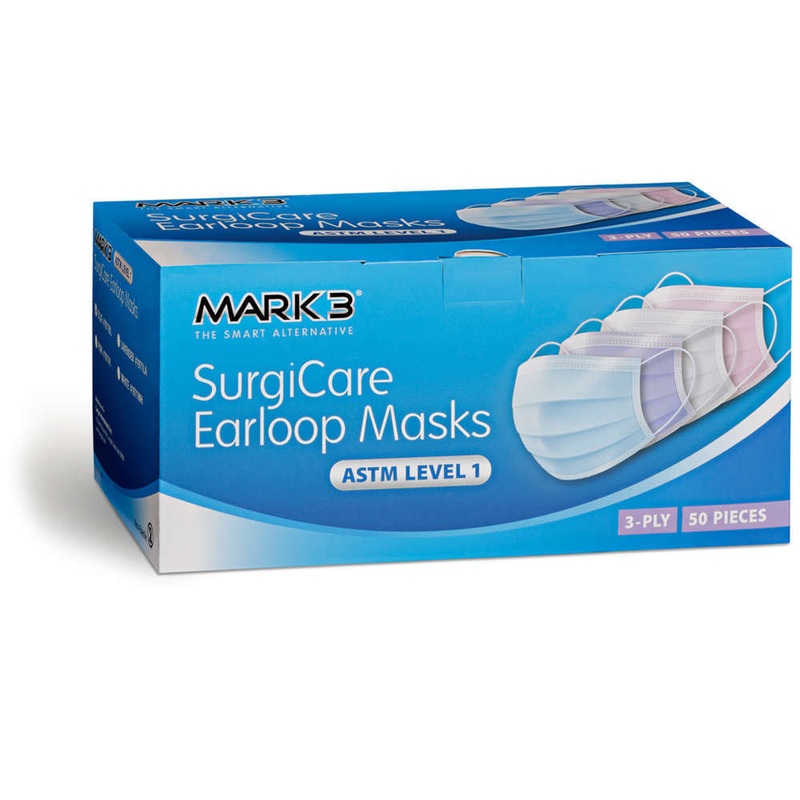 SurgiCare Blue Earloop Face Masks Level 1 3ply 50/bx. – MARK3*