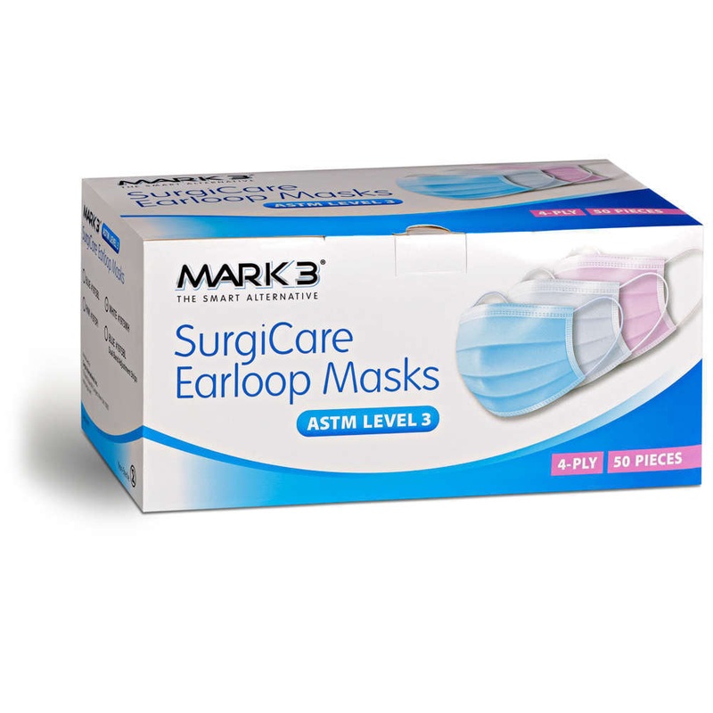 SurgiCare Blue Earloop Face Masks Level 3 4ply 50/bx. – MARK3*