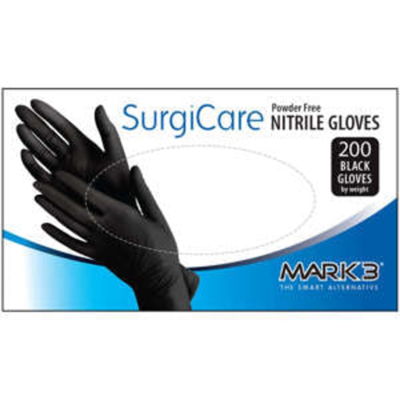 SurgiCare Extra Large Black Nitrile Gloves 3.1 mil 200/bx. – MARK3*