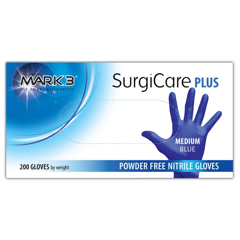 SurgiCare Plus Extra Small Blue Nitrile Gloves 3.0 MIL 200/bx. – MARK3*