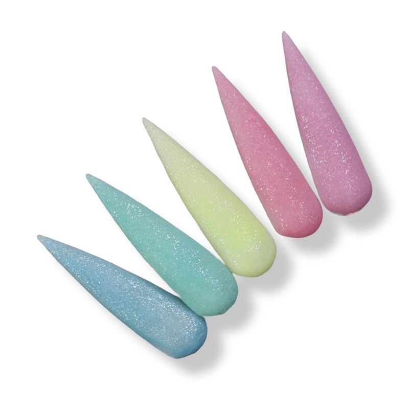 ‘Pastel Frost’Rainbow Shimmer Coloured Acrylic Nail Powder Set of 5 Colours